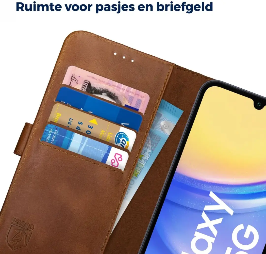 Rosso Deluxe Book Case Samsung Galaxy A15 - 3 Pasjes - Bruin