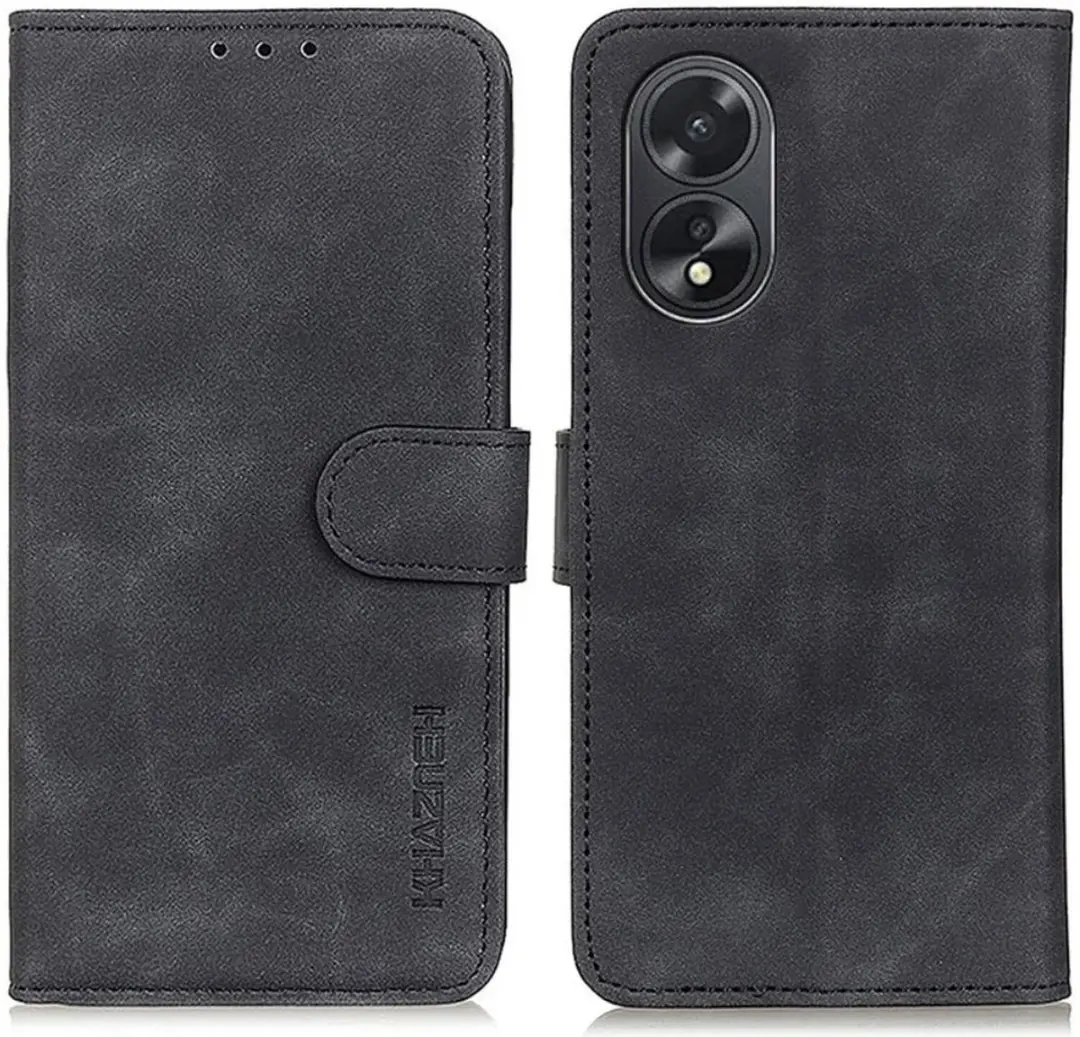 Khazneh Oppo A38 Retro Wallet Hoesje - 2 Pasjes - Zwart