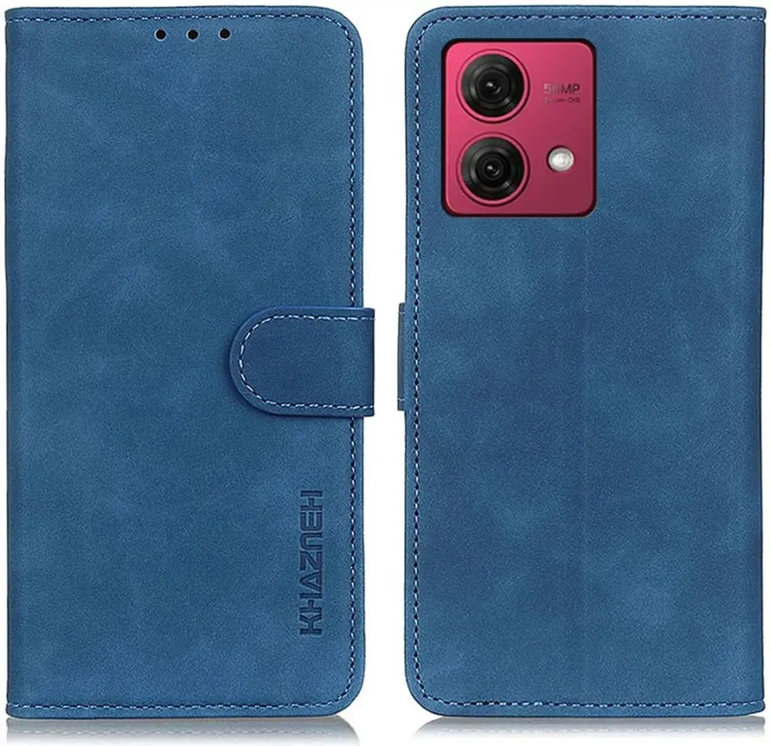 Khazneh Moto G84 Retro Wallet Hoesje - Blauw