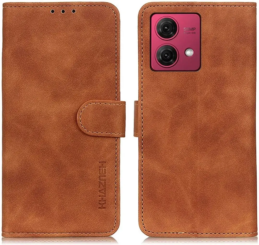 Khazneh Moto G84 Retro Wallet Hoesje - Bruin