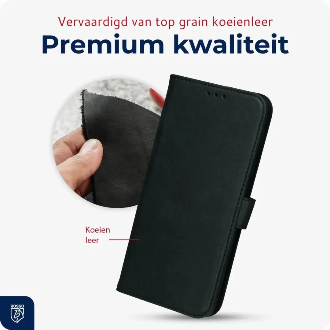 Rosso Deluxe Echt Leer Hoesje Samsung Galaxy S24 FE - 3 Pasjes - Zwart
