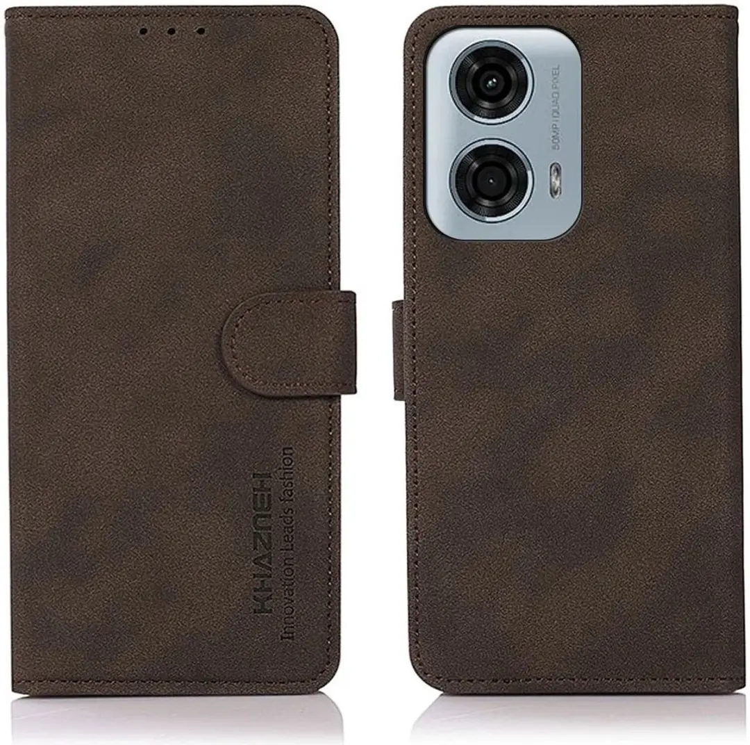 Khazneh Retro Wallet Hoesje Motorola Moto G04/G24 - 2 Pasjes - Bruin - afbeelding 6 van 6