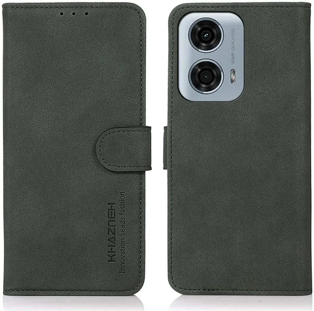 Khazneh Retro Wallet Hoesje Motorola Moto G04/G24 - Groen