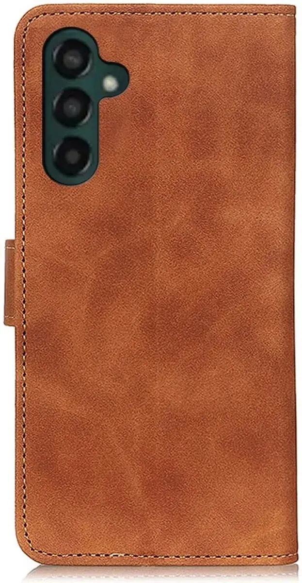 Khazneh Hoesje Samsung Galaxy A55 Retro Wallet - Bruin