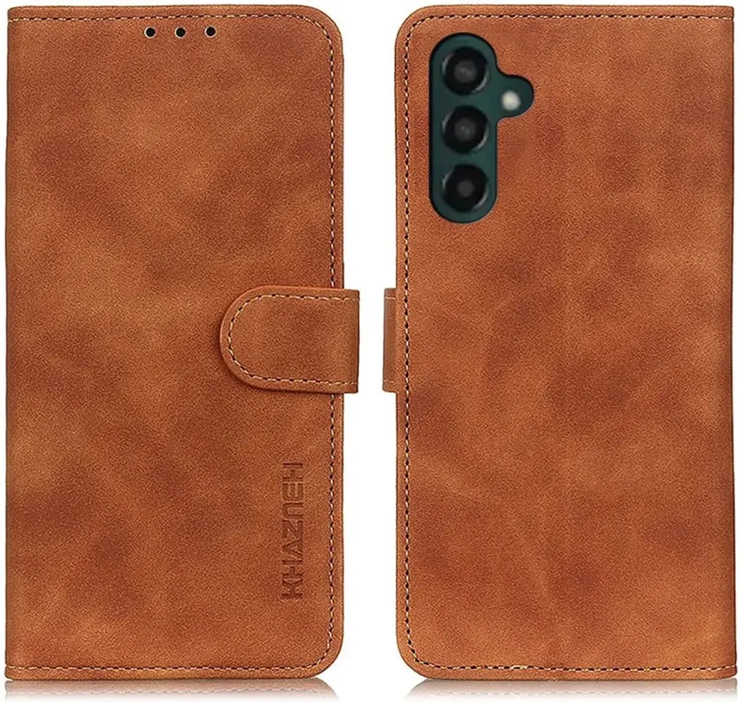 Khazneh Hoesje Samsung Galaxy A55 Retro Wallet - Bruin