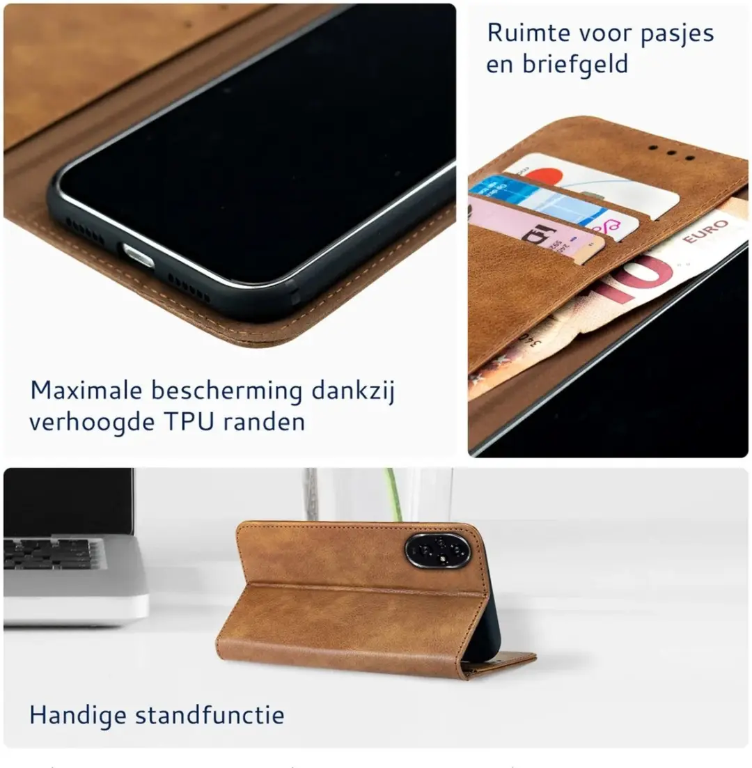 Rosso Element Wallet Book Case Honor 200 - 3 Pasjes - Bruin