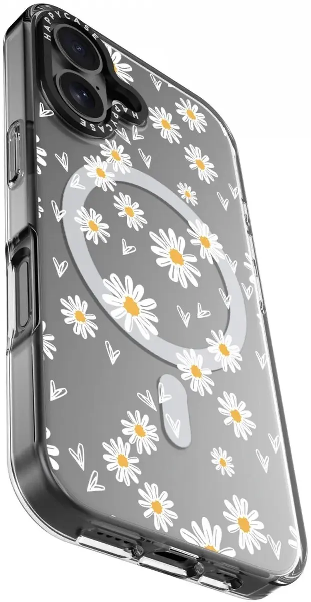 HappyCase Joy Hoesje iPhone 16 - Daisy Hearts Print - Geel/Transparant