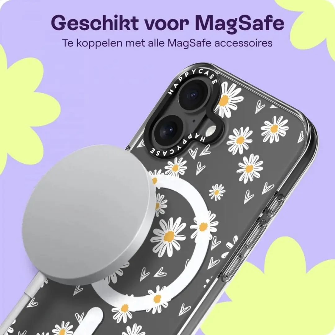 HappyCase Joy Hoesje iPhone 16 - Daisy Hearts Print - Geel/Transparant - afbeelding 6 van 6
