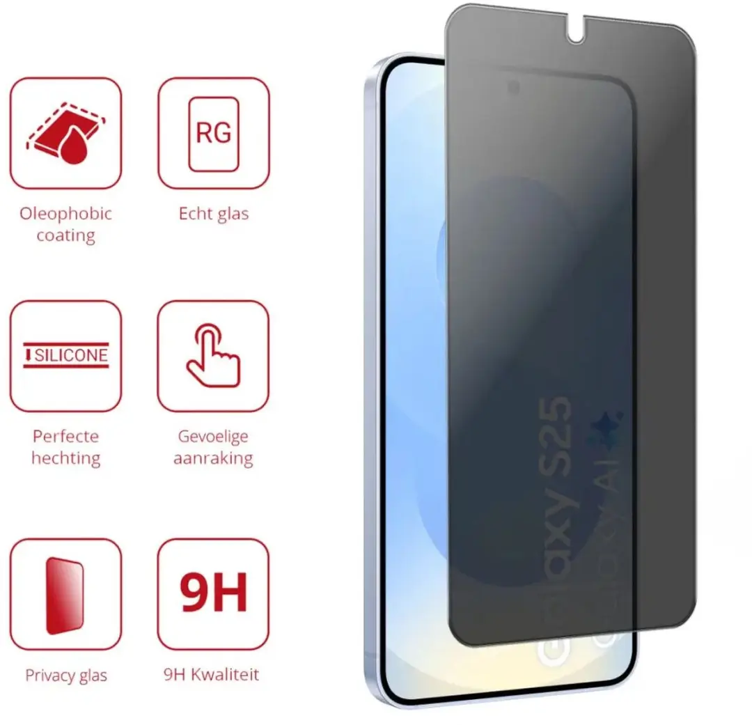 Rosso Privacy Screen Protector Samsung Galaxy S25 - 9H Glas