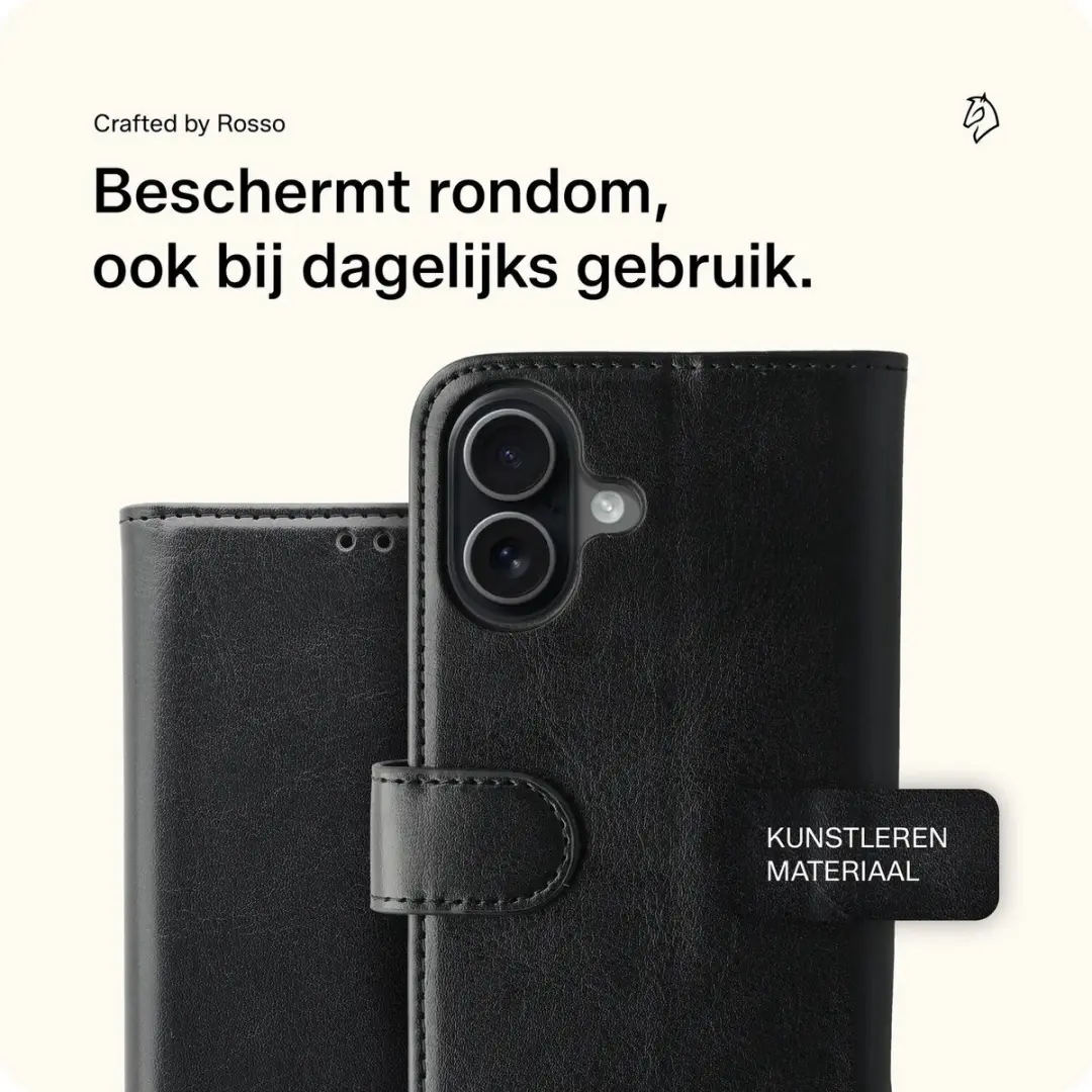 Rosso Element Wallet Book Case iPhone 17 - 3 Pasjes - Zwart - afbeelding 6 van 6