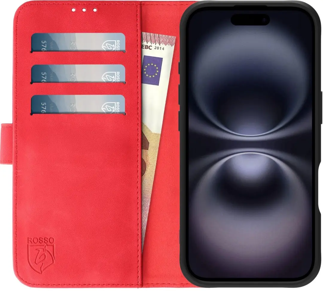Rosso Element Wallet Book Case iPhone 17 - 3 Pasjes - Rood - afbeelding 6 van 6
