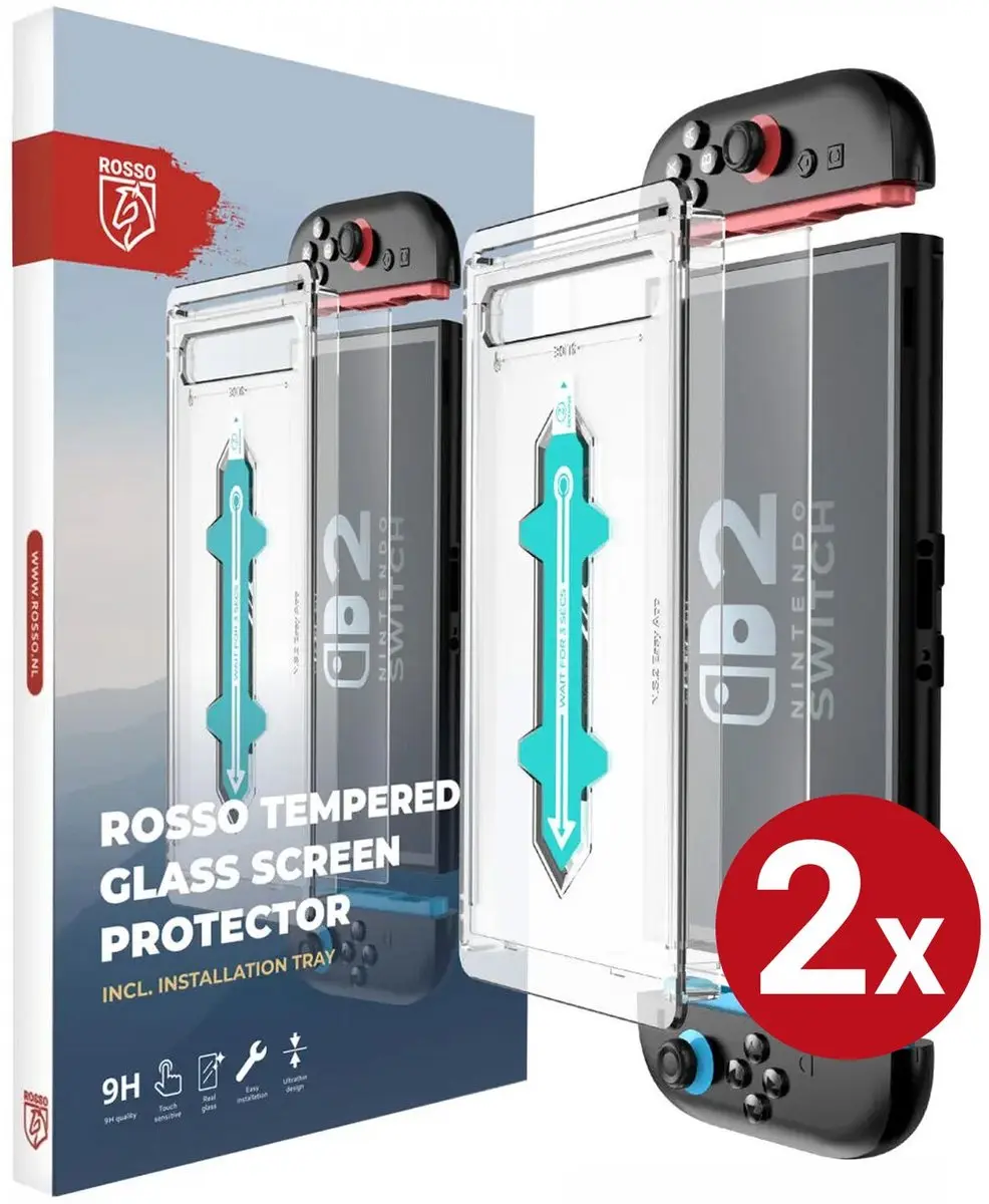 Rosso Screenprotector Nintendo Switch 2 - 2 Stuks - 9H Tempered Glass - Transparant/Wit