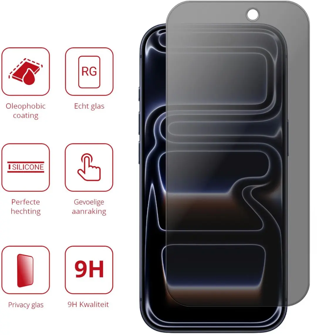Rosso 9H Privacy Schermbeveiliging iPhone 17 Pro Max - 9H Gehard Glas