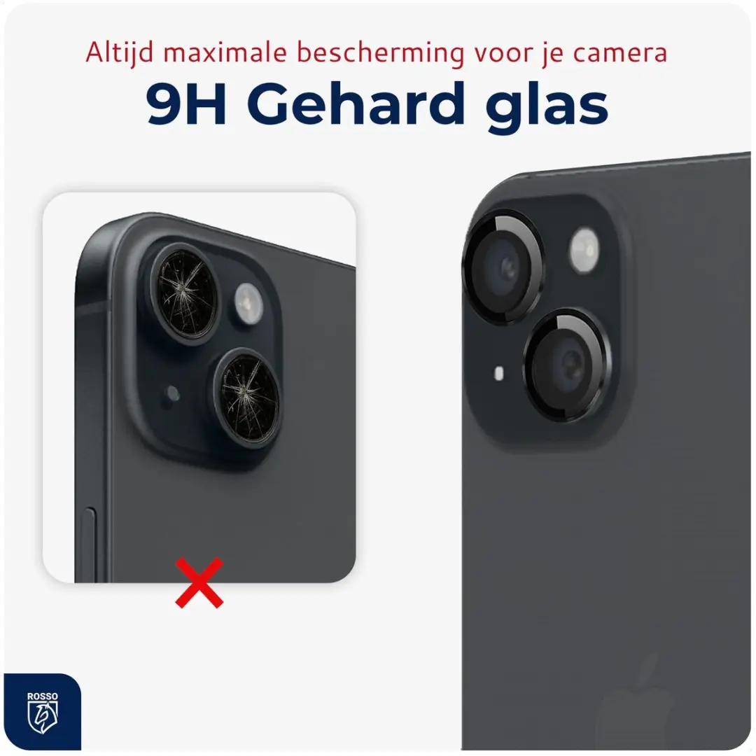 Rosso Camera Frame Protector iPhone 14/14 Plus - 9H Glas - Zwart - afbeelding 6 van 6