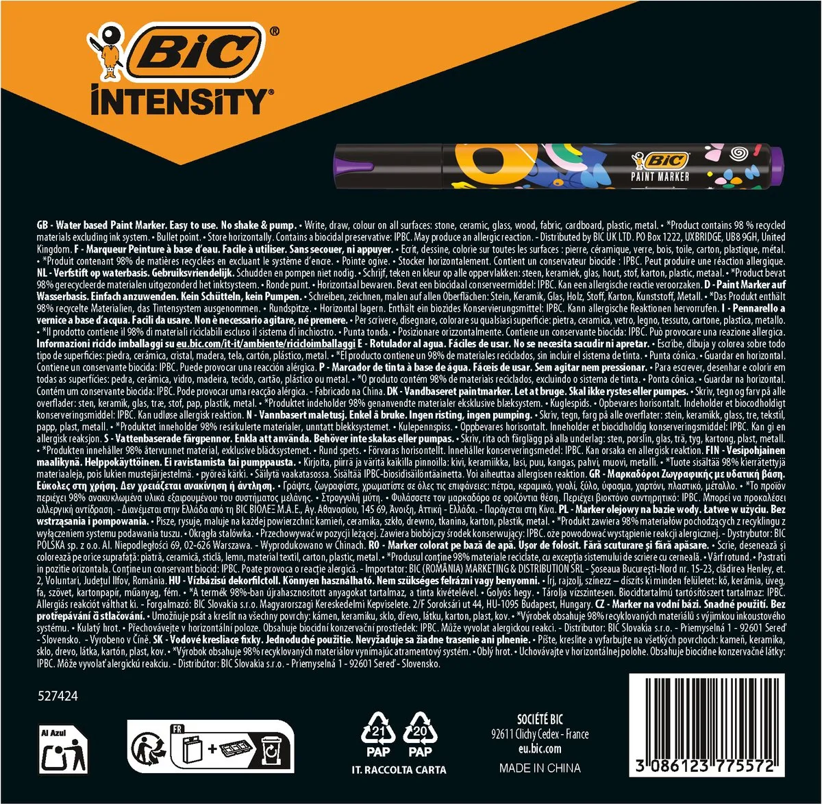 BIC Intensity Paint Markers - Verfstiften - Stiften voor Volwassenen - Diverse Kleuren - Watervaste Marker met Medium Pun - 20 Stuks