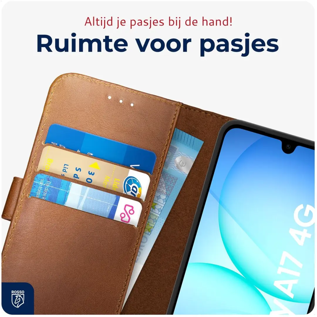 Rosso Deluxe Echt Leer Hoesje Samsung Galaxy A17 - 3 Pasjes - Bruin - afbeelding 6 van 6