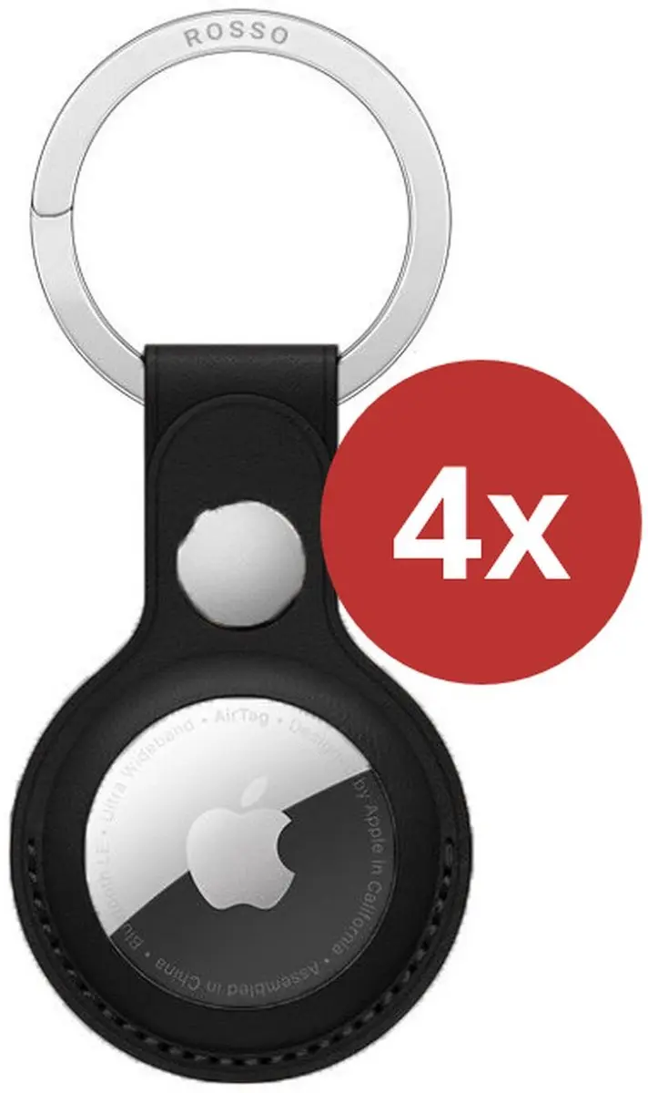 Rosso Deluxe Sleutelhanger AirTag Hoesje 4-Pack - Zwart
