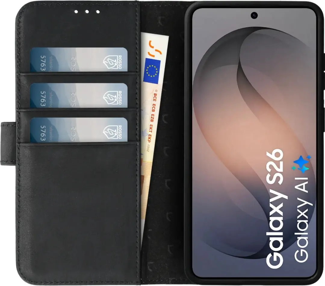 Rosso Elite 242691 Hoesje Samsung Galaxy S26 - MagSafe/Qi2 - Echt Leer - 3 Pasjes - Zwart