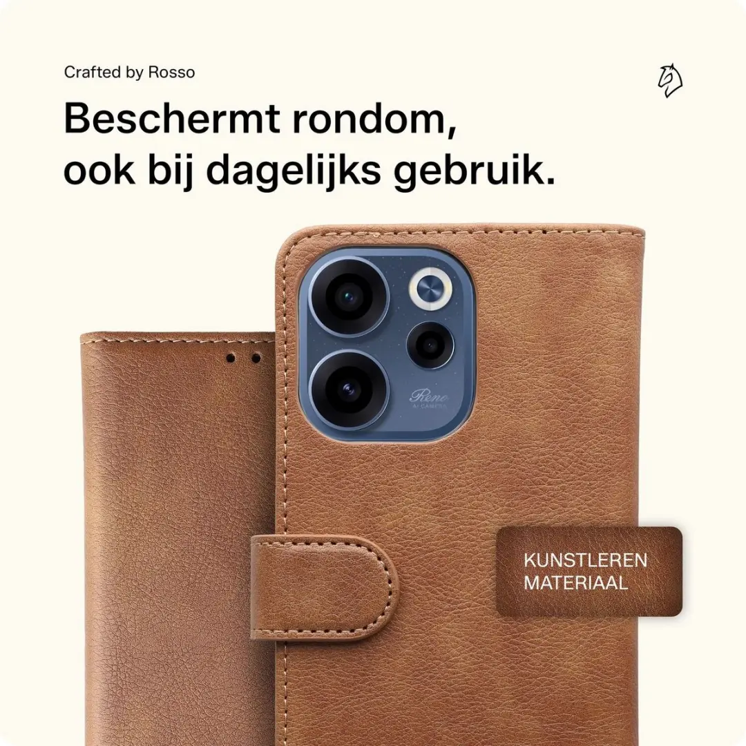 Rosso Element Wallet Book Case Oppo Reno 15F - 3 Pasjes - Bruin - afbeelding 6 van 6