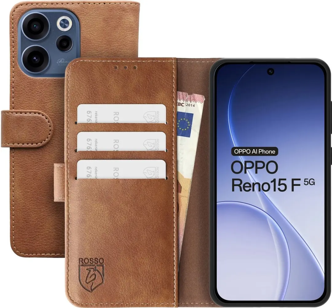 Rosso Element Wallet Book Case Oppo Reno 15F - 3 Pasjes - Bruin