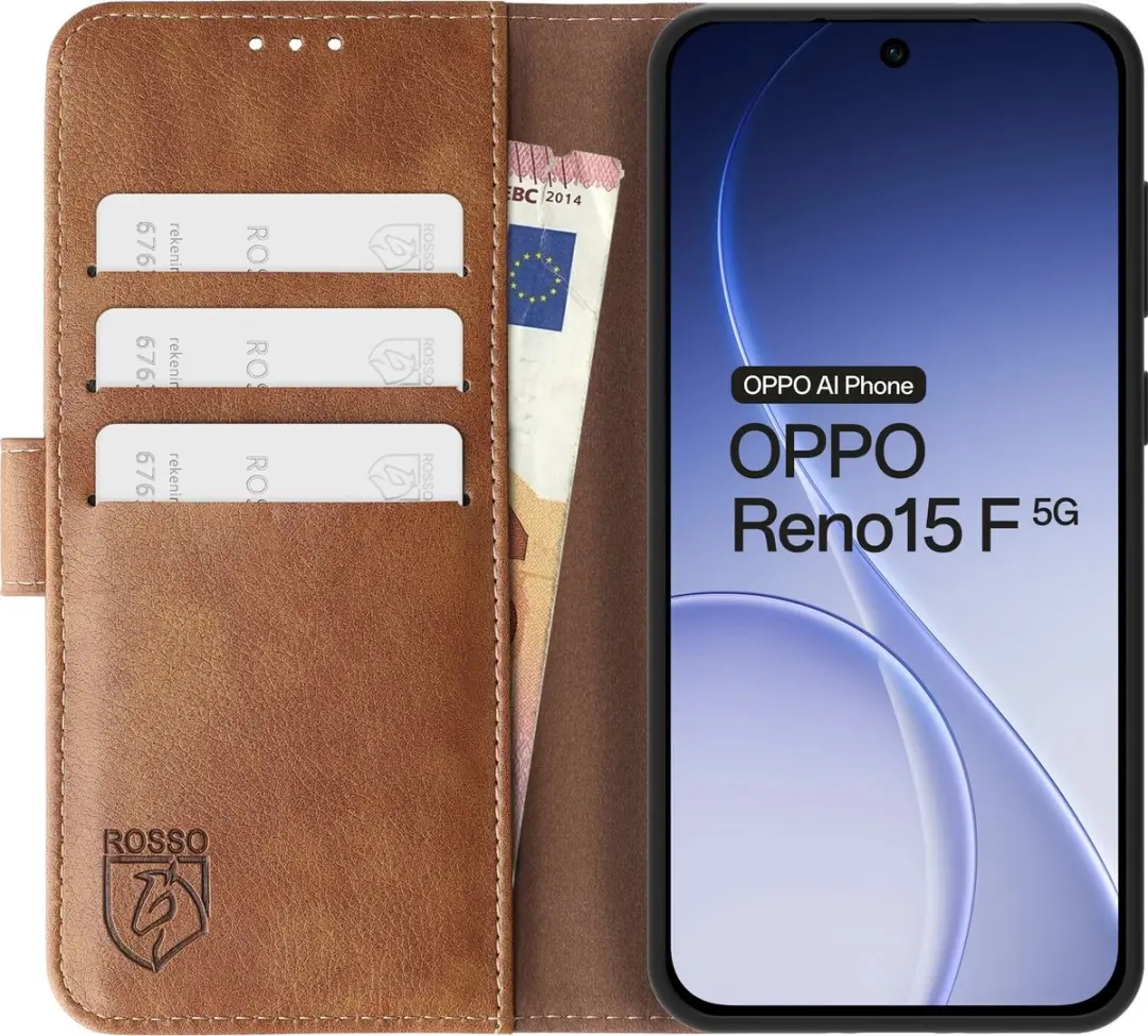 Rosso Element Wallet Book Case Oppo Reno 15F - 3 Pasjes - Bruin