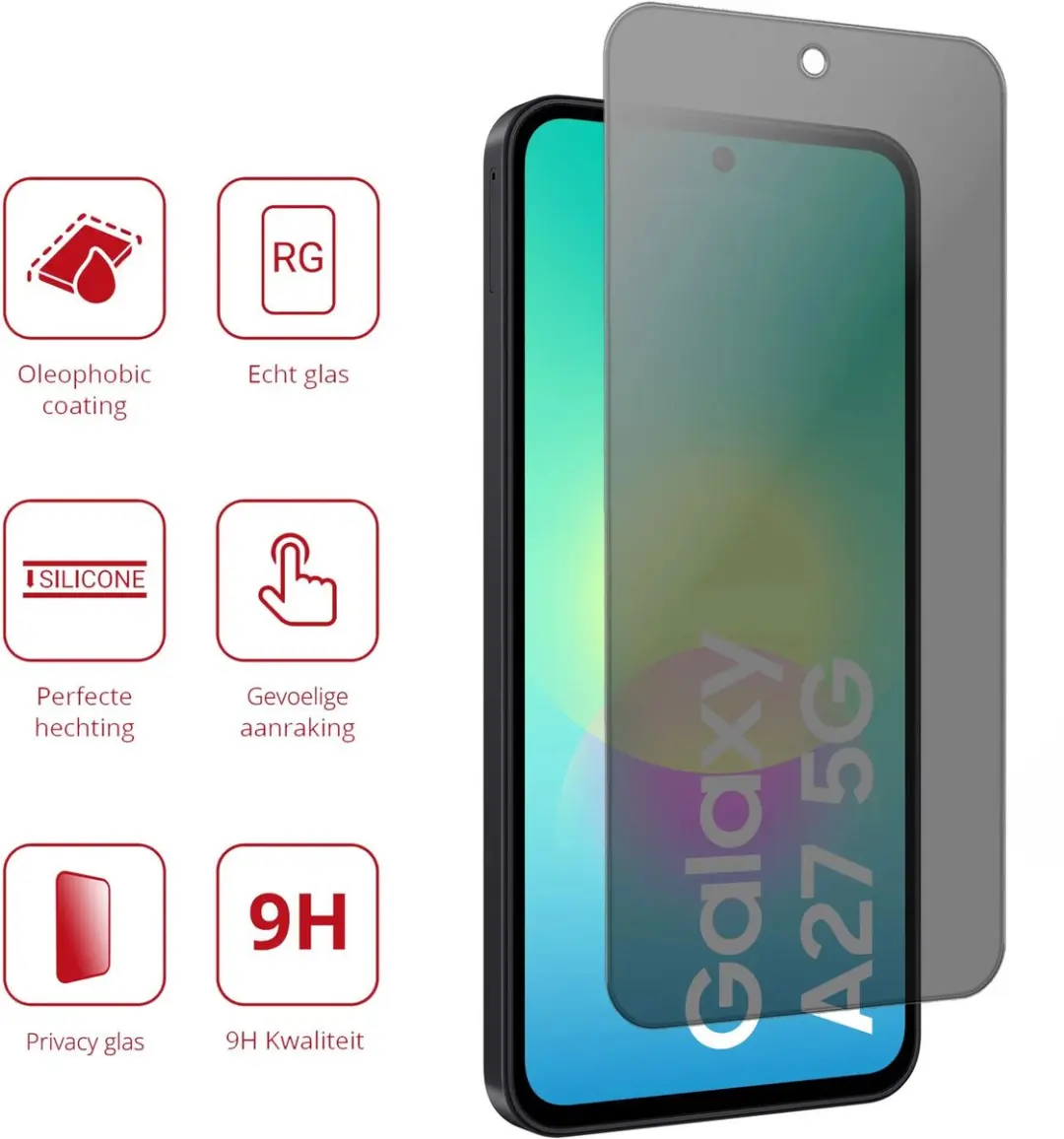 Rosso Privacy Screen Protector Samsung Galaxy A27 - 9H Gehard Glas