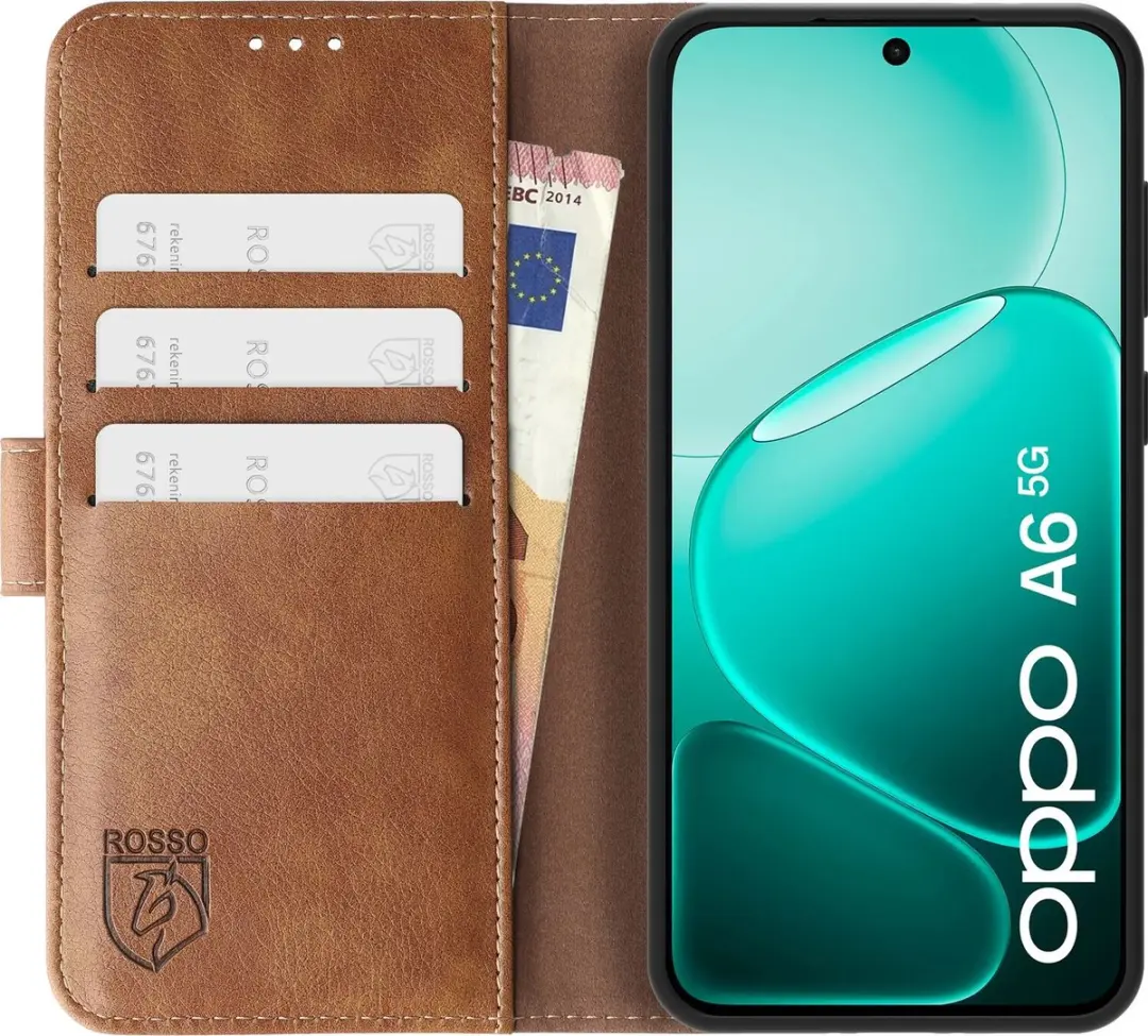 Rosso Element Wallet Book Case Oppo A6x - 3 Pasjes - Bruin