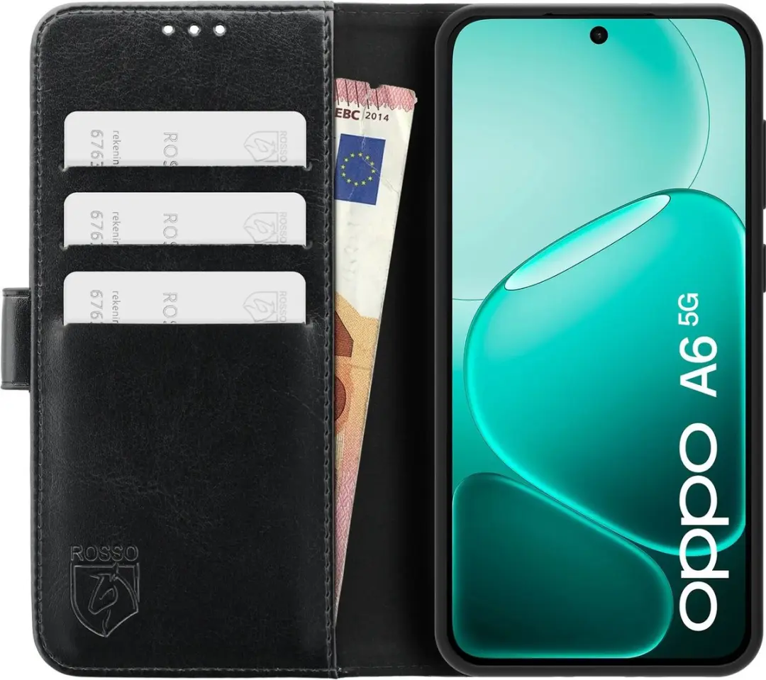 Rosso Element Wallet Book Case Oppo A6x - 3 Pasjes - Zwart