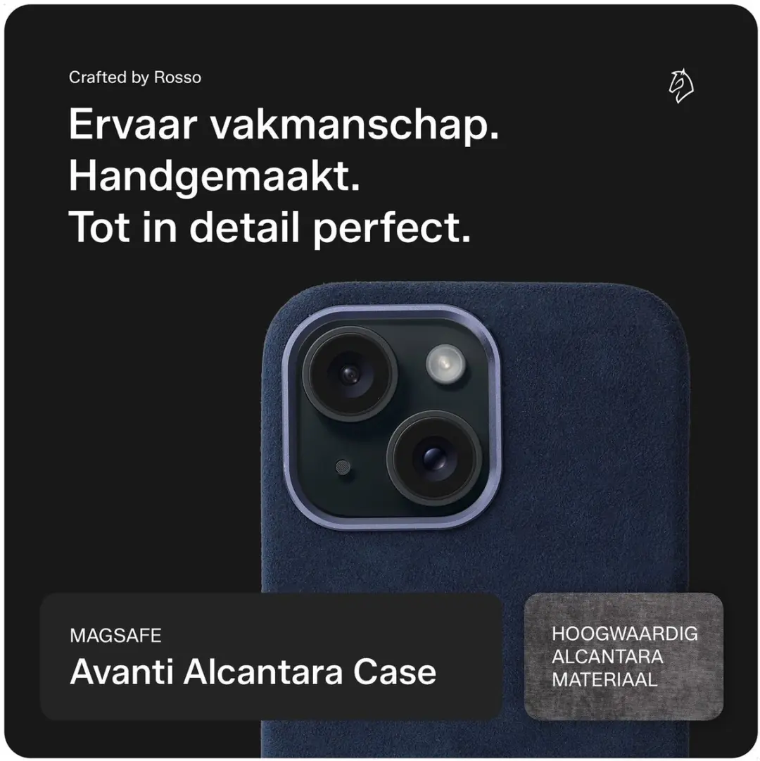 Rosso Avanti iPhone 14/13 Hoesje - MagSafe - 3 Pasjes - Blauw Alcantara