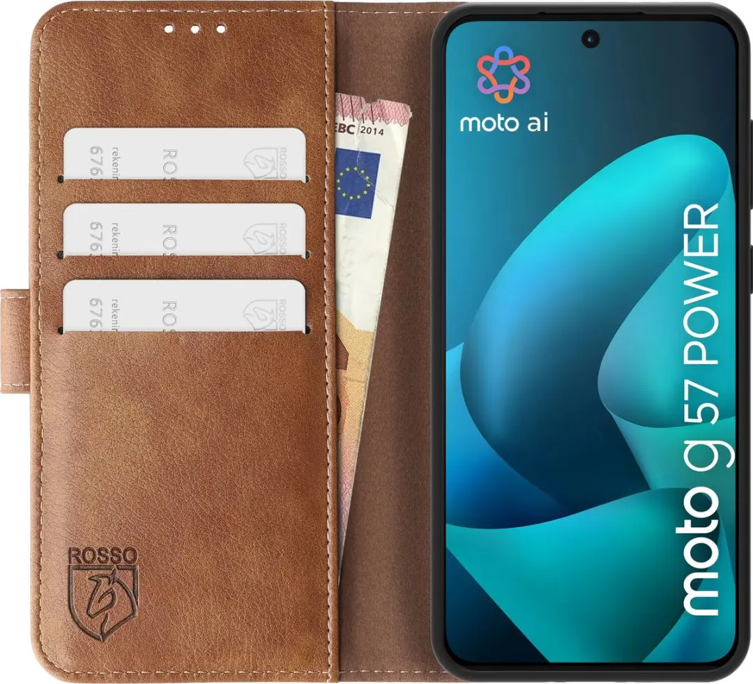 Rosso Element Wallet Book Case Moto G57 Power - 3 Pasjes - Bruin