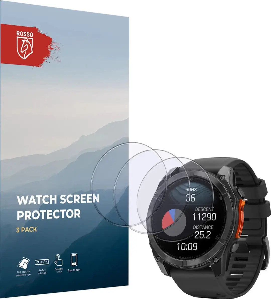 Rosso 9H Tempered Glass Garmin Fenix 8 51mm - 3 Stuks - Transparant/Red