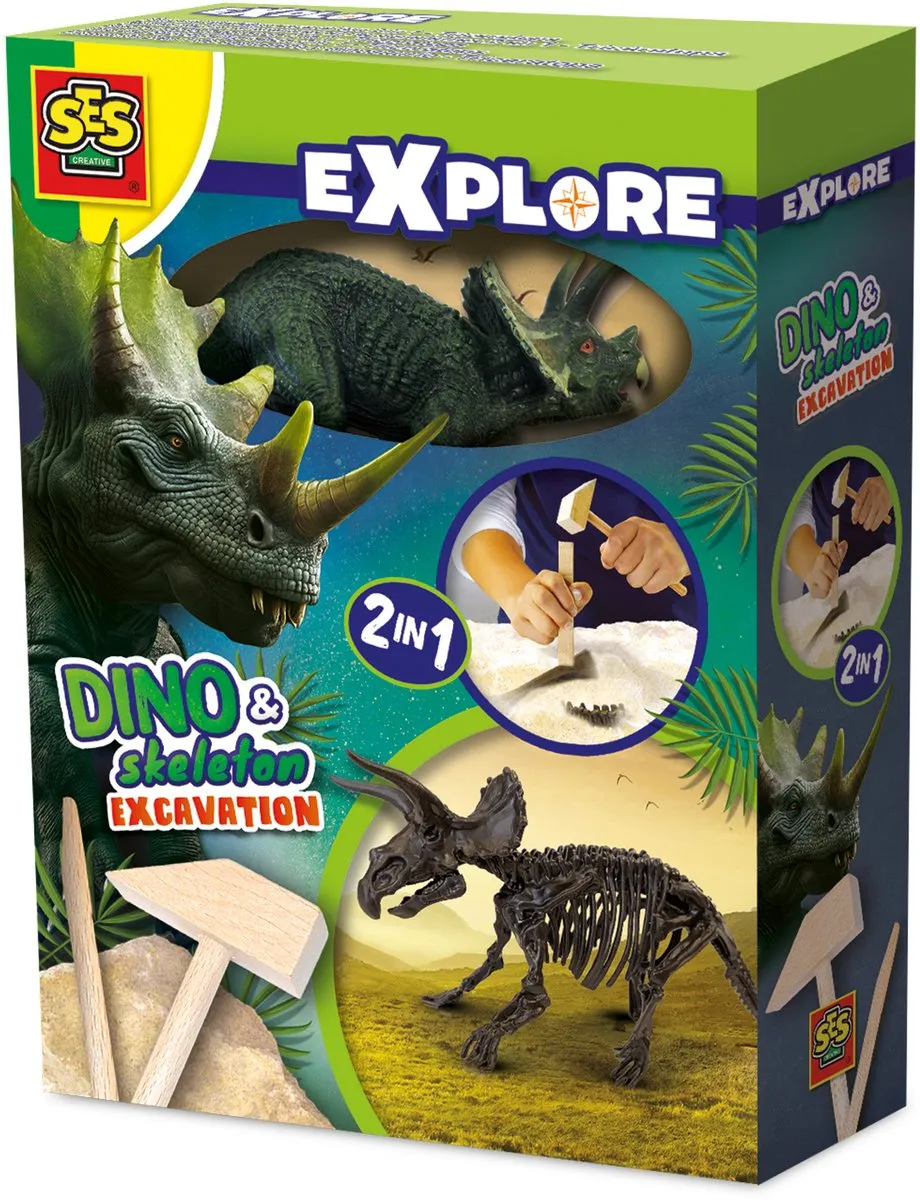 SES Creative Dino & Skelet Opgraven 2-in-1 Triceratops