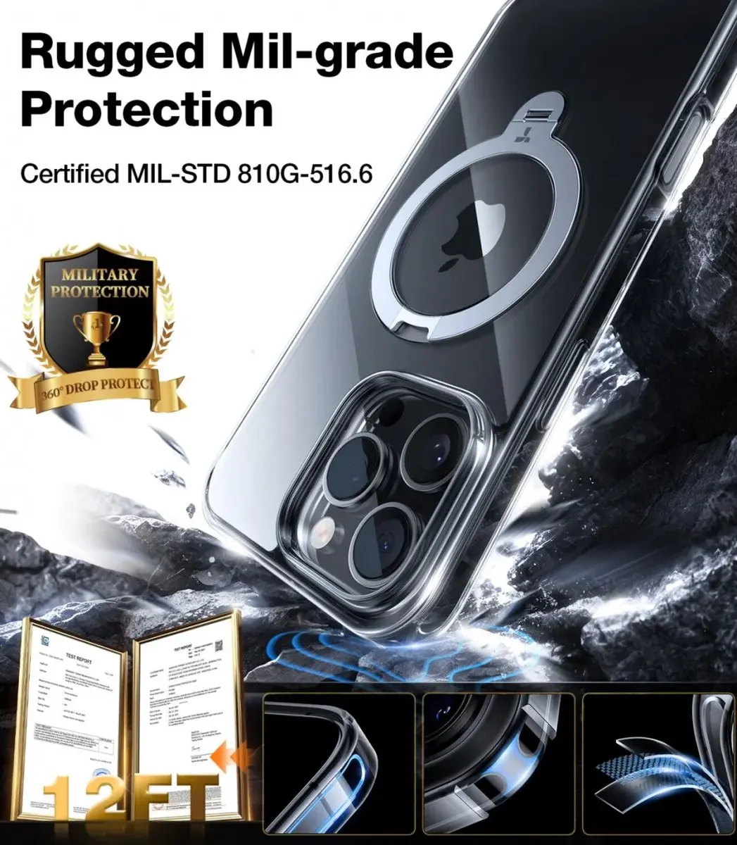 Torras UPro Ostand Spin Hoesje iPhone 16 Pro Max - Transparant - afbeelding 6 van 6