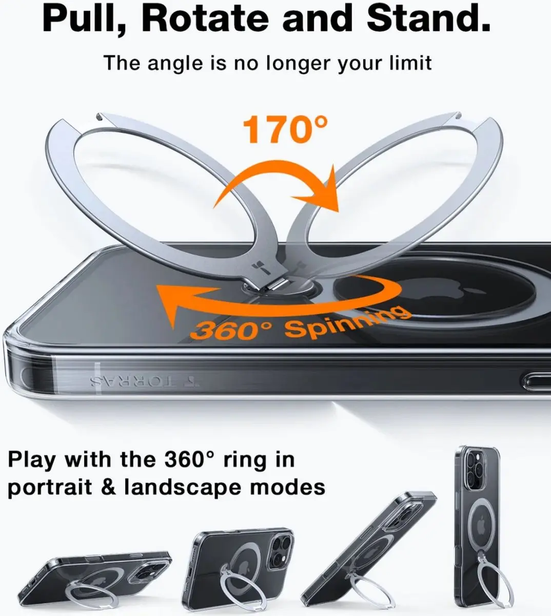 Torras UPro Ostand Spin Hoesje iPhone 16 Pro Max - Transparant