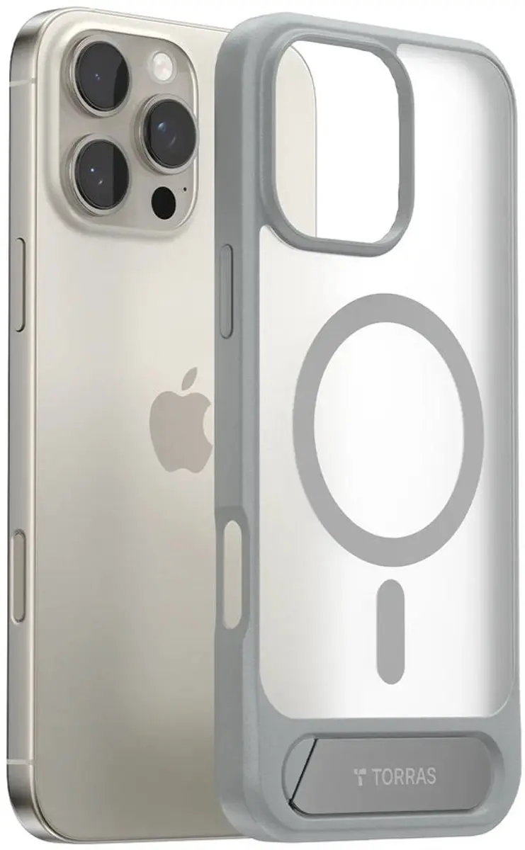Torras UPro Pstand Hoesje iPhone 16 Pro Max - Grijs