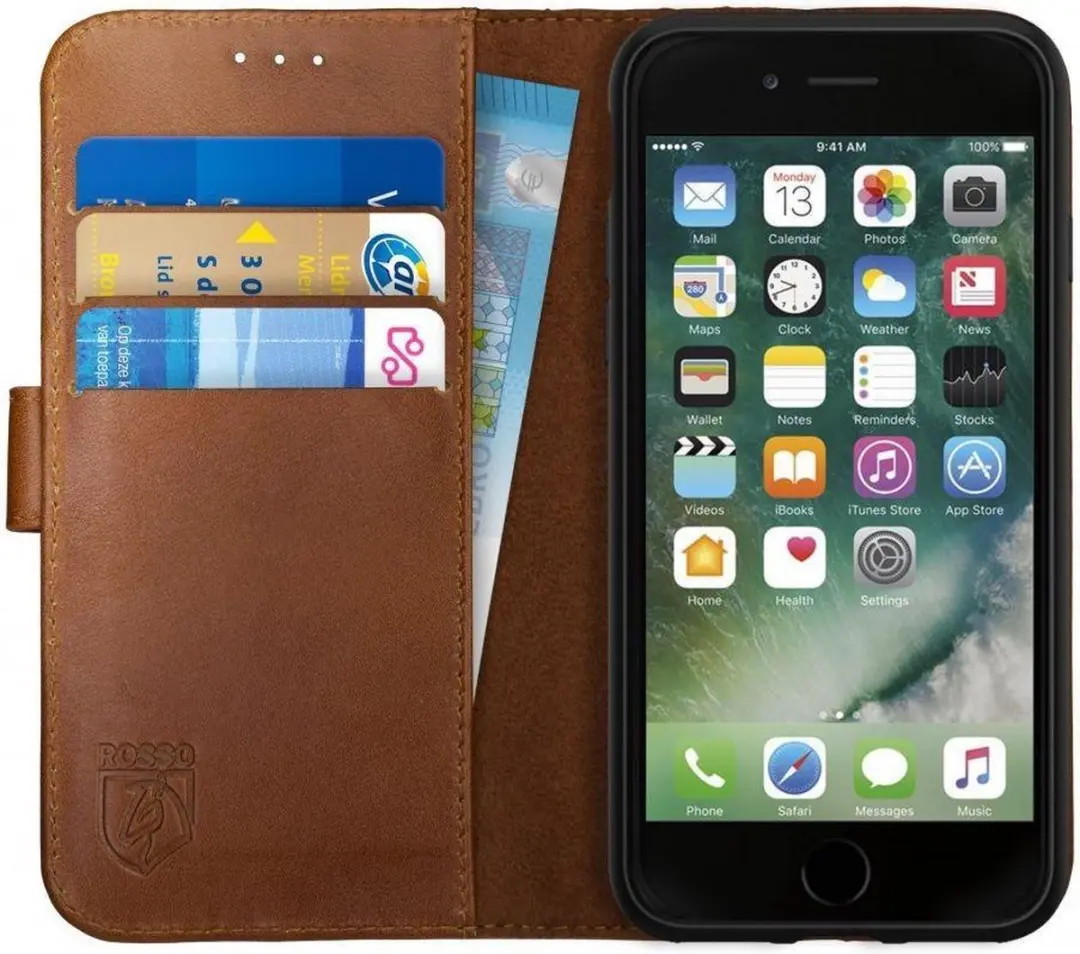 Rosso Deluxe iPhone SE (2020 / 2022) / 8 / 7 Hoesje Echt Leer Book Case met Pasj