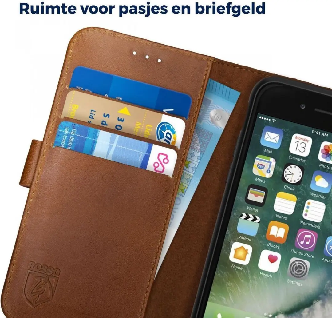 Rosso Deluxe iPhone SE (2020/2022) Hoesje Echt Leer - 3 Pasjes - Bruin
