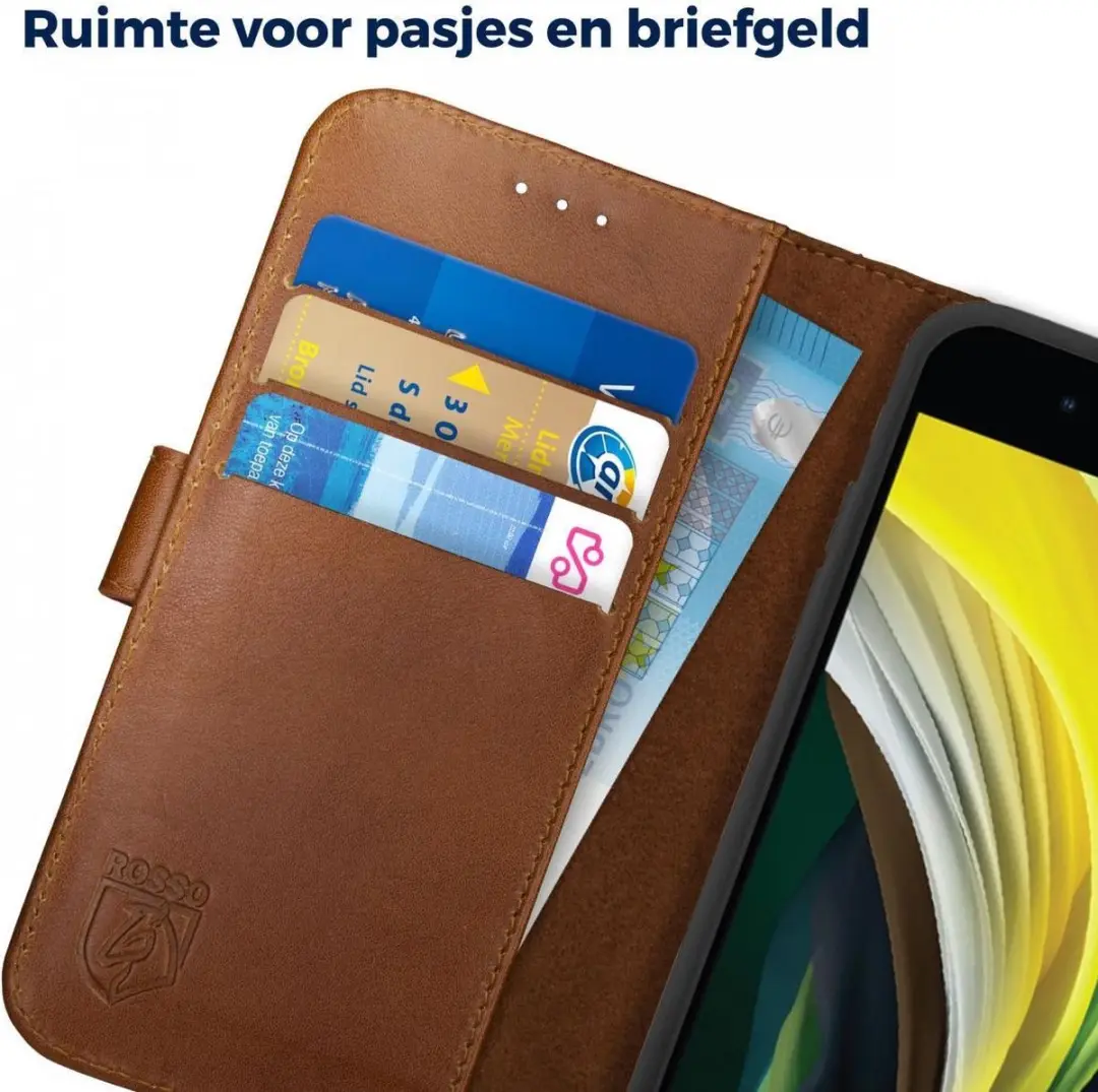 Rosso Deluxe iPhone SE (2020/2022) Hoesje Echt Leer - 3 Pasjes - Bruin
