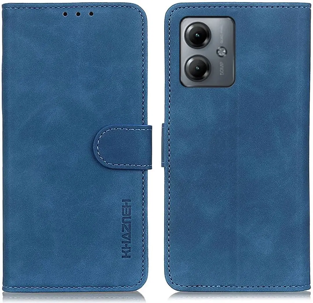 Khazneh Moto G14 Retro Wallet Hoesje - Blauw