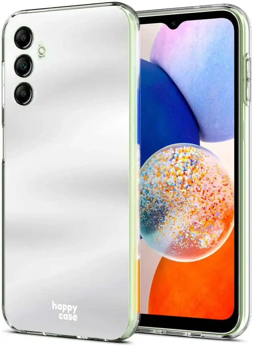 HappyCase Hoesje Samsung Galaxy A14 Spiegel Print - Wit/Transparant