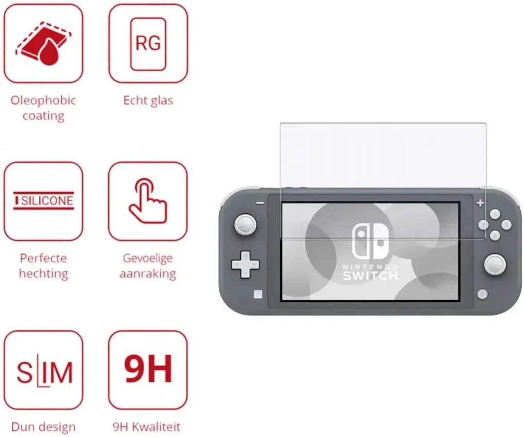 Rosso Nintendo Switch Lite Schermbeschermer - 9H Gehard Glas - Transparant/Wit