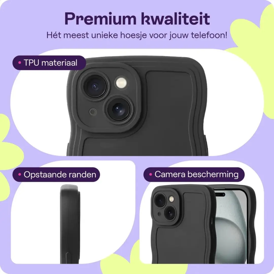 HappyCase Wavy Hoesje iPhone 15 - Zwart - afbeelding 6 van 6