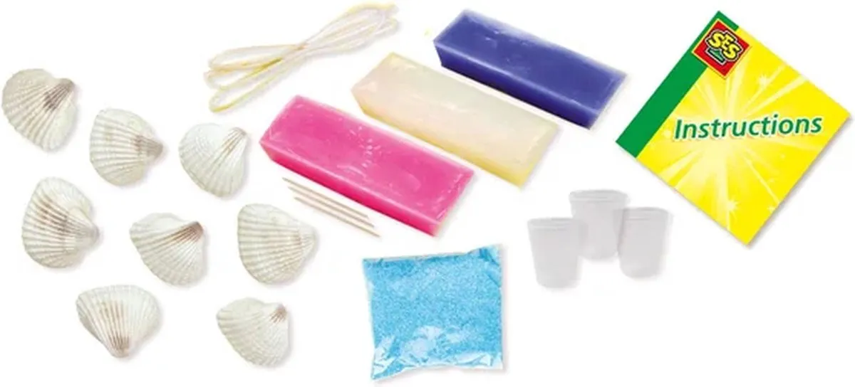 SES Creative Schelp Kaarsen Maken Set - 3 Kleuren Was & Schelpen