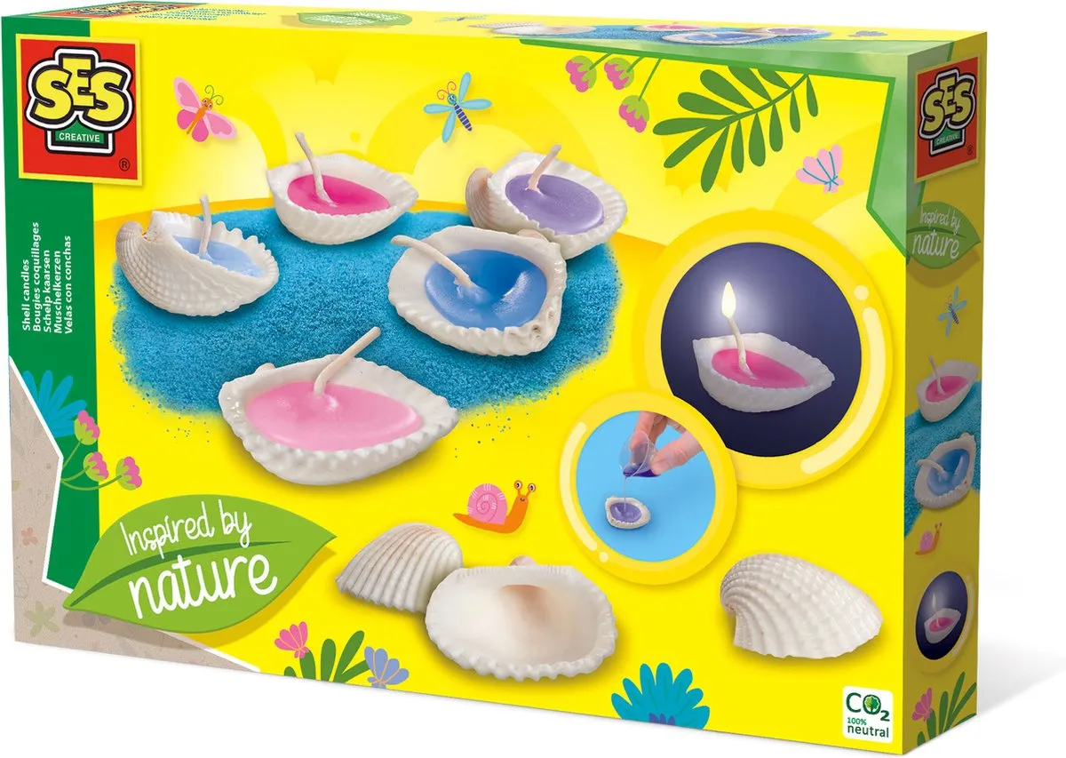 SES Creative Schelp Kaarsen Maken Set - 3 Kleuren Was & Schelpen