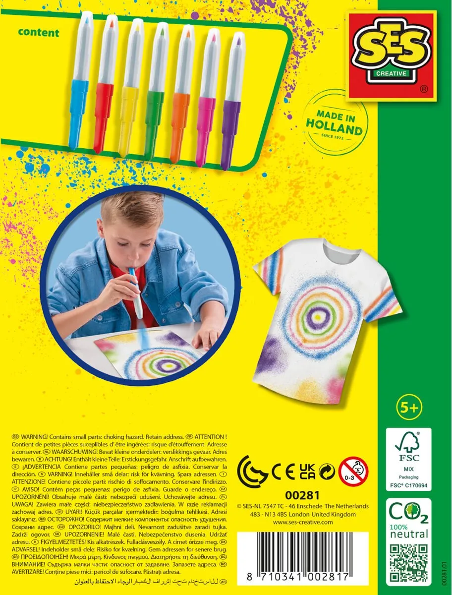 SES Creative Blow Airbrush Pens Textiel - 7 Kleuren