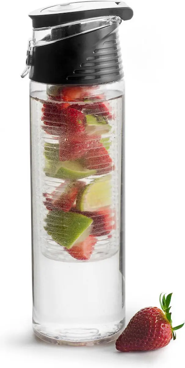 Sagaform Drink Fles Voor Fruit Met Vergrendelde Deksel, Zwart