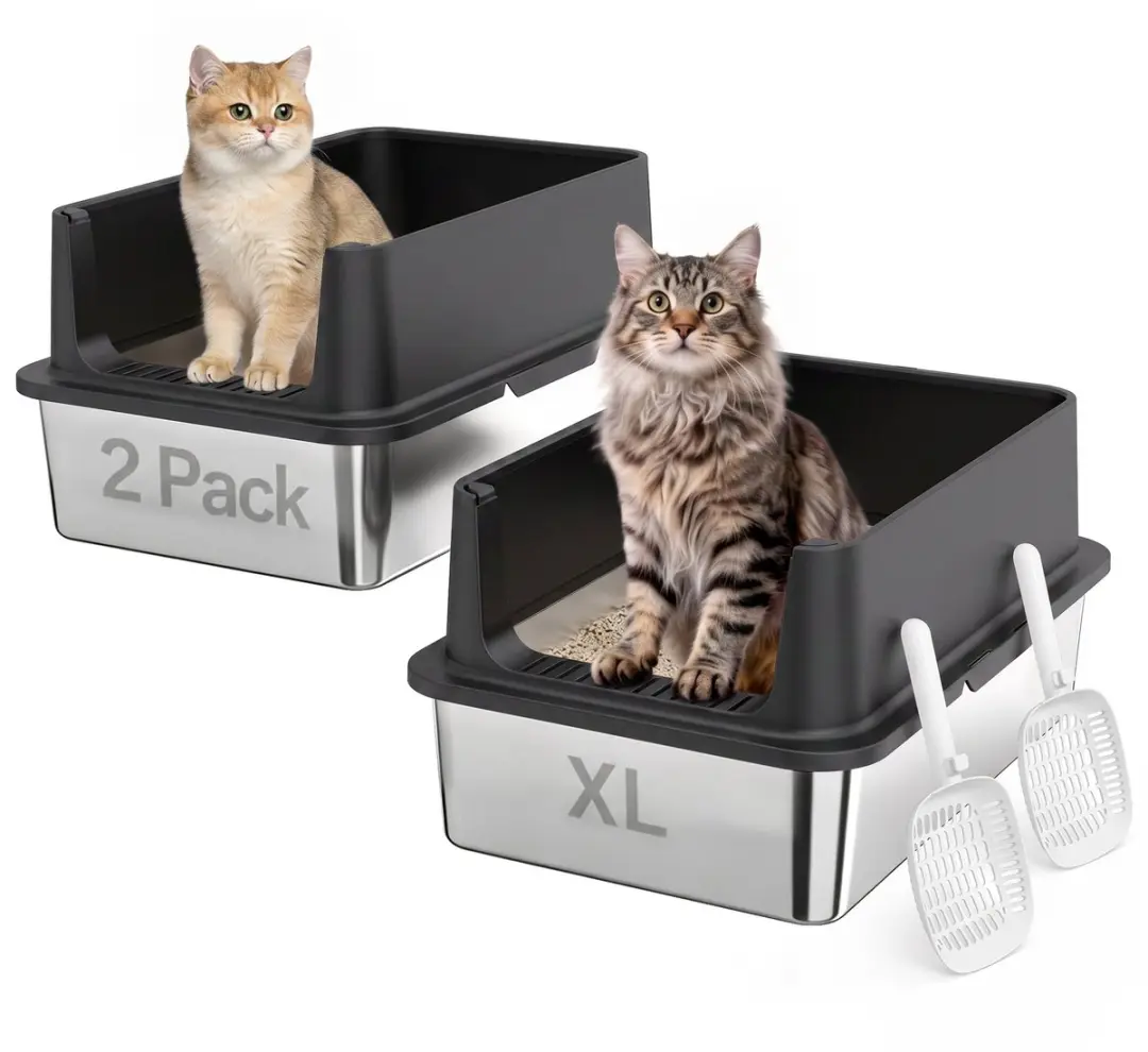 PawHut Cat Litter Box-Edelstahl, Kunststoff-60L x 40B x 30H cm-Schwarz