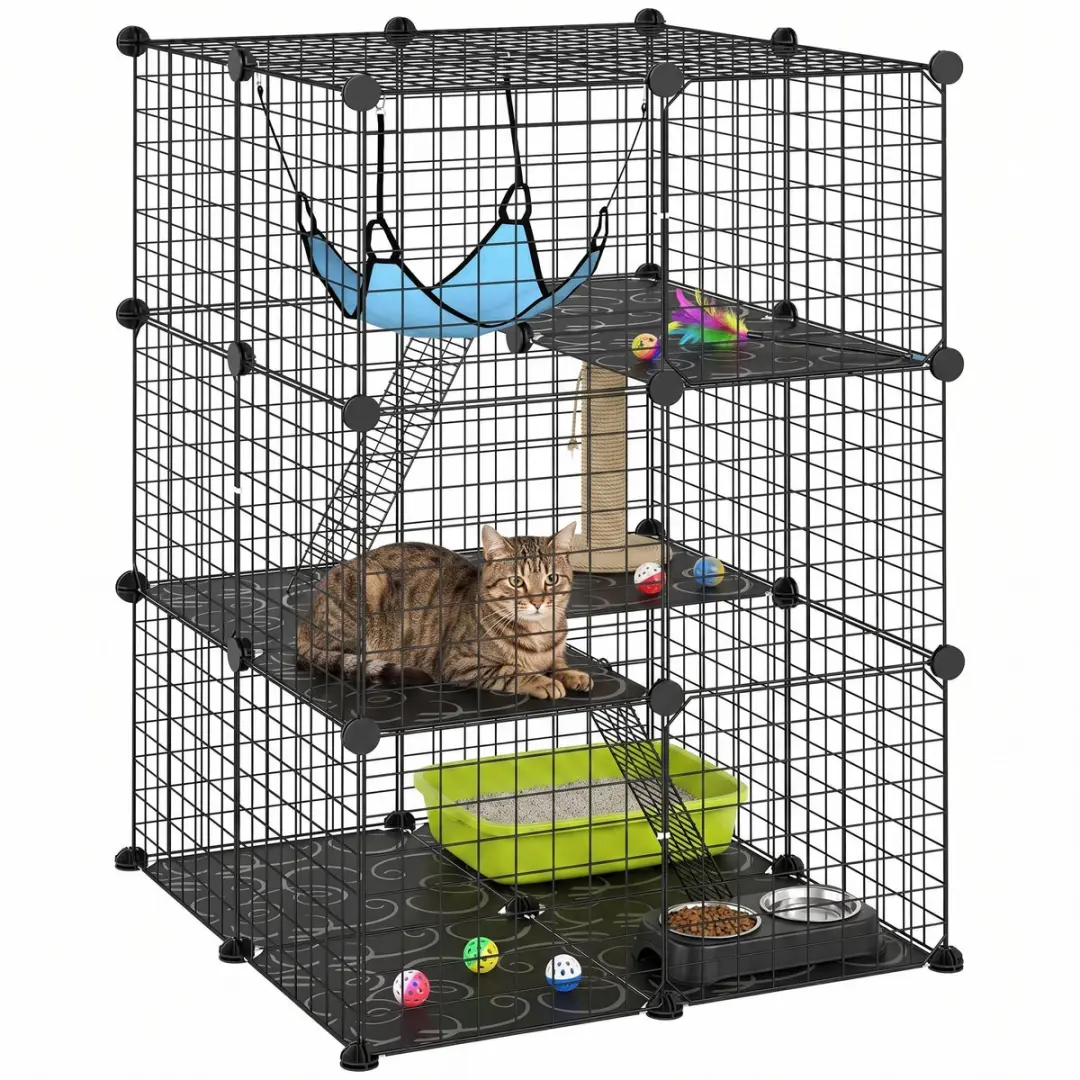 PawHut Cat Cage-Stahl, Polypropylene-70L x 70B x 105H cm-Schwarz