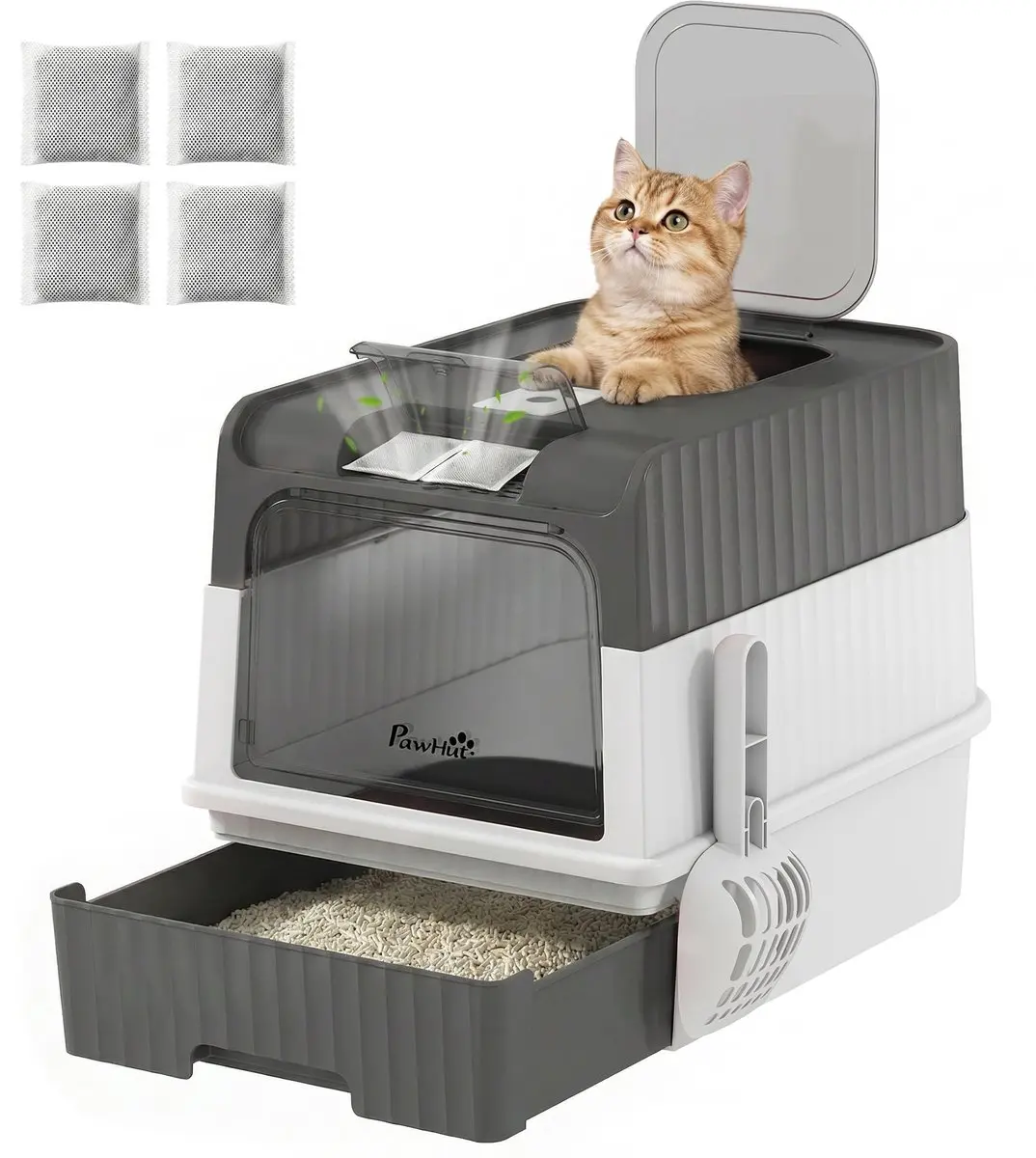 PawHut Cat Litter Box-ABS-48L x 35B x 36H cm-Grau