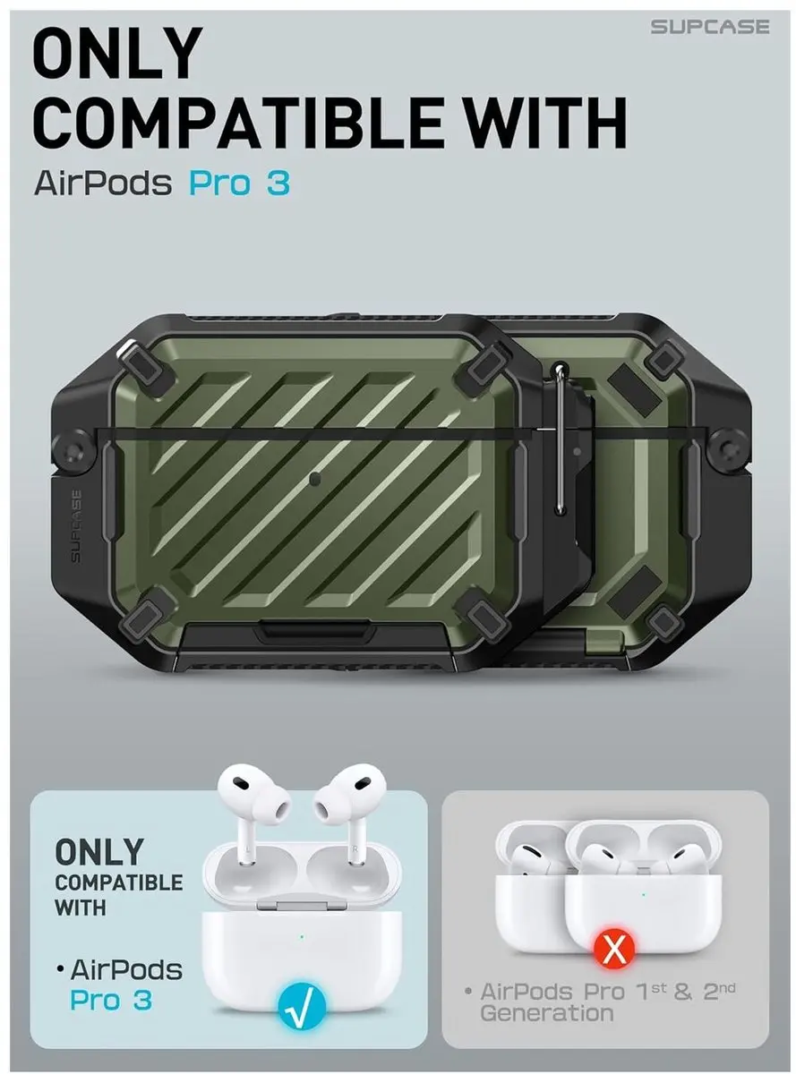Supcase Unicorn Beetle Pro Hoesje AirPods Pro 3 - Groen - IP68 MagSafe - afbeelding 6 van 6